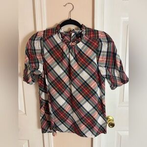 J Crew Puff-Sleeve Top in Snowy Stewart Tartan